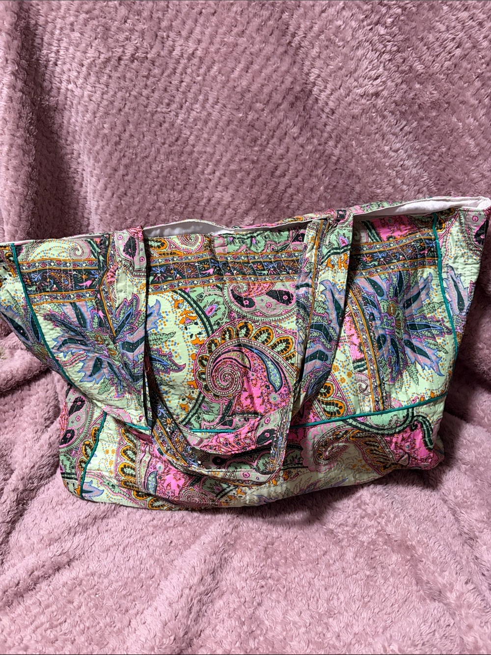 Deepti S.C. Patterned Paisley Tote Bag in Mint and Pink